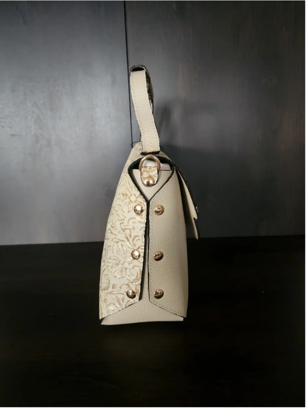 Off White Ivory Floral Studded Embossed Artisan LEATHER Purse Handbag Crossbody